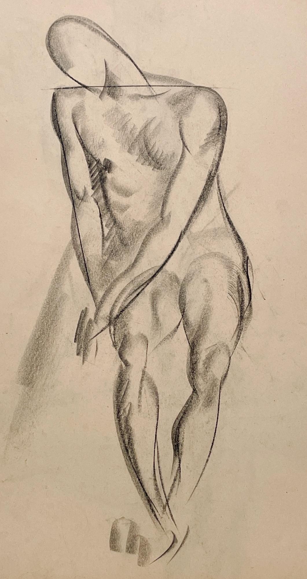 Fine Arttych Fine Arts, Art Deco Modern Academic Figure Study Drawing, Seated Male Model. en vente 2