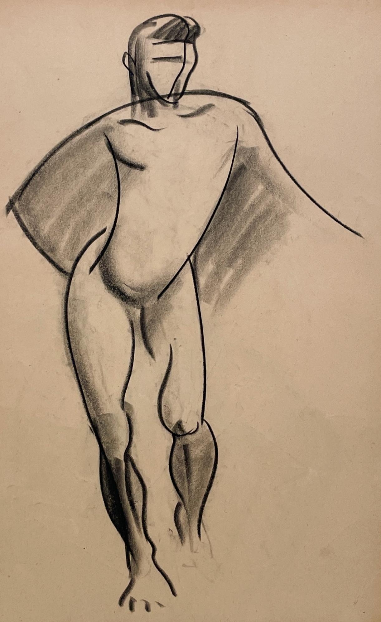 Un raffinato disegno di studio di figura accademica moderna Art Deco degli anni '30, con modello maschile in piedi in vendita 2