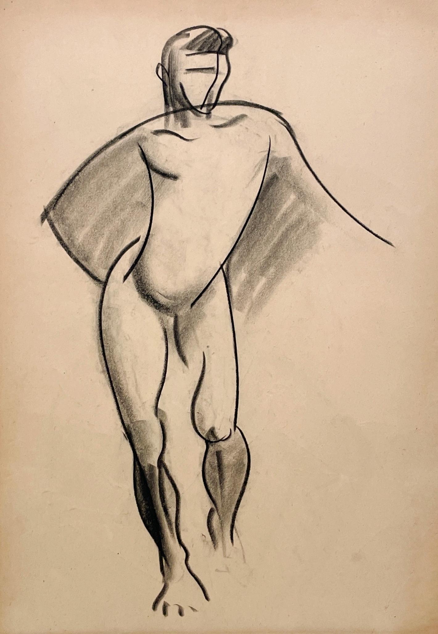 Figurative Art di Harold Haydon - Un raffinato disegno di studio di figura accademica moderna Art Deco degli anni '30, con modello maschile in piedi