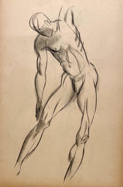 Un raffinato disegno di studio di figura accademica moderna degli anni '30, con modello maschile in piedi
