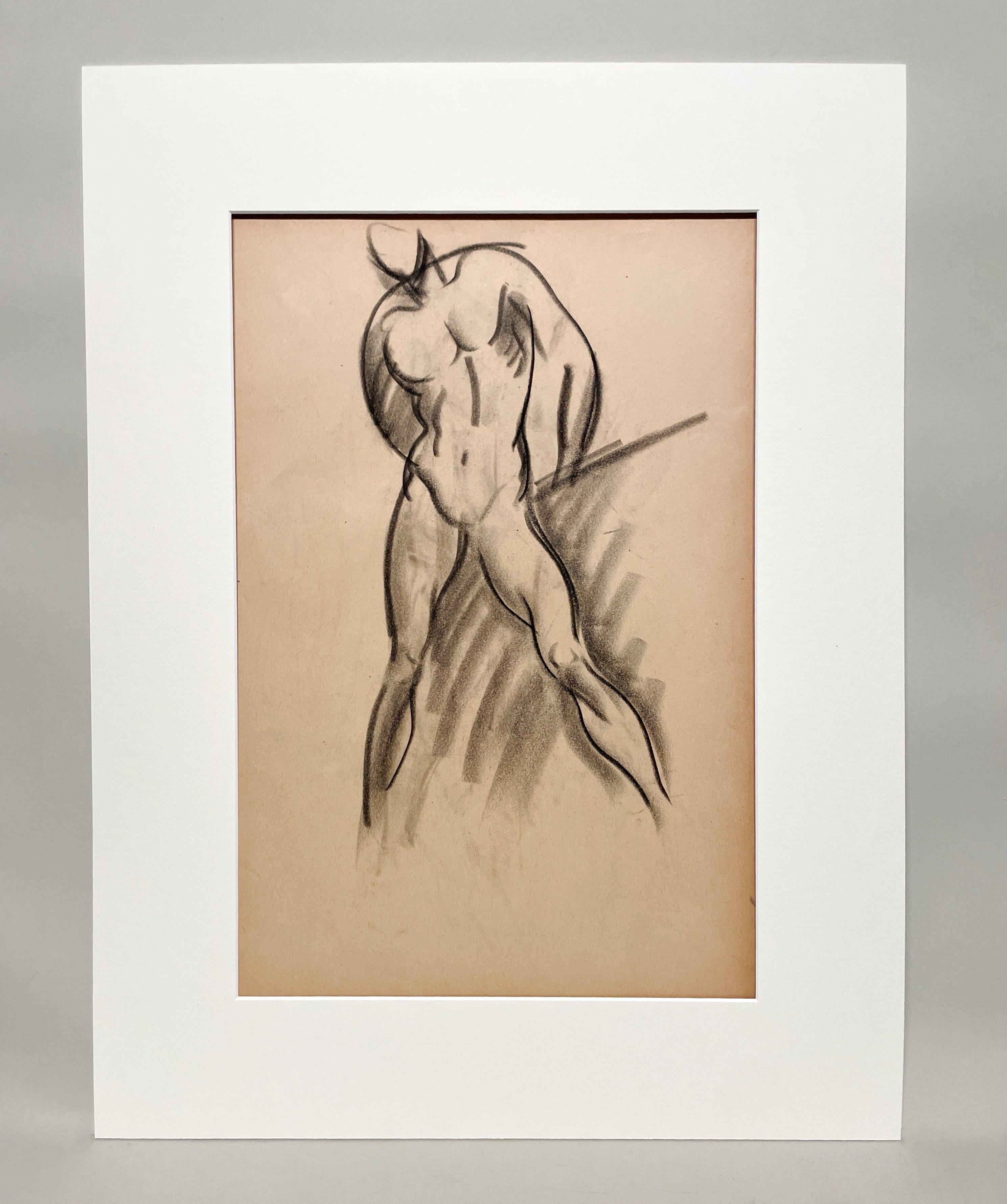 Un raffinato disegno di studio di figura accademica moderna degli anni '30, con modello maschile in piedi - Art di Harold Haydon