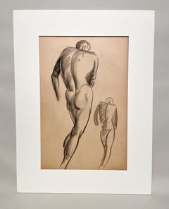 A Fine 1930s, Modern Academic Figure Study Drawing, Standing Male Model (Back)