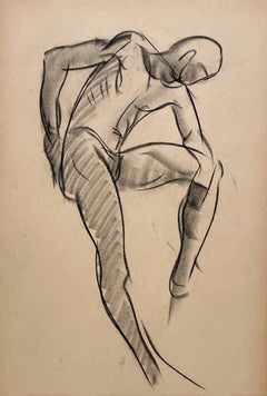 A Fine 1930s, Modern Academic Figure Study Drawing, Seated Male Model