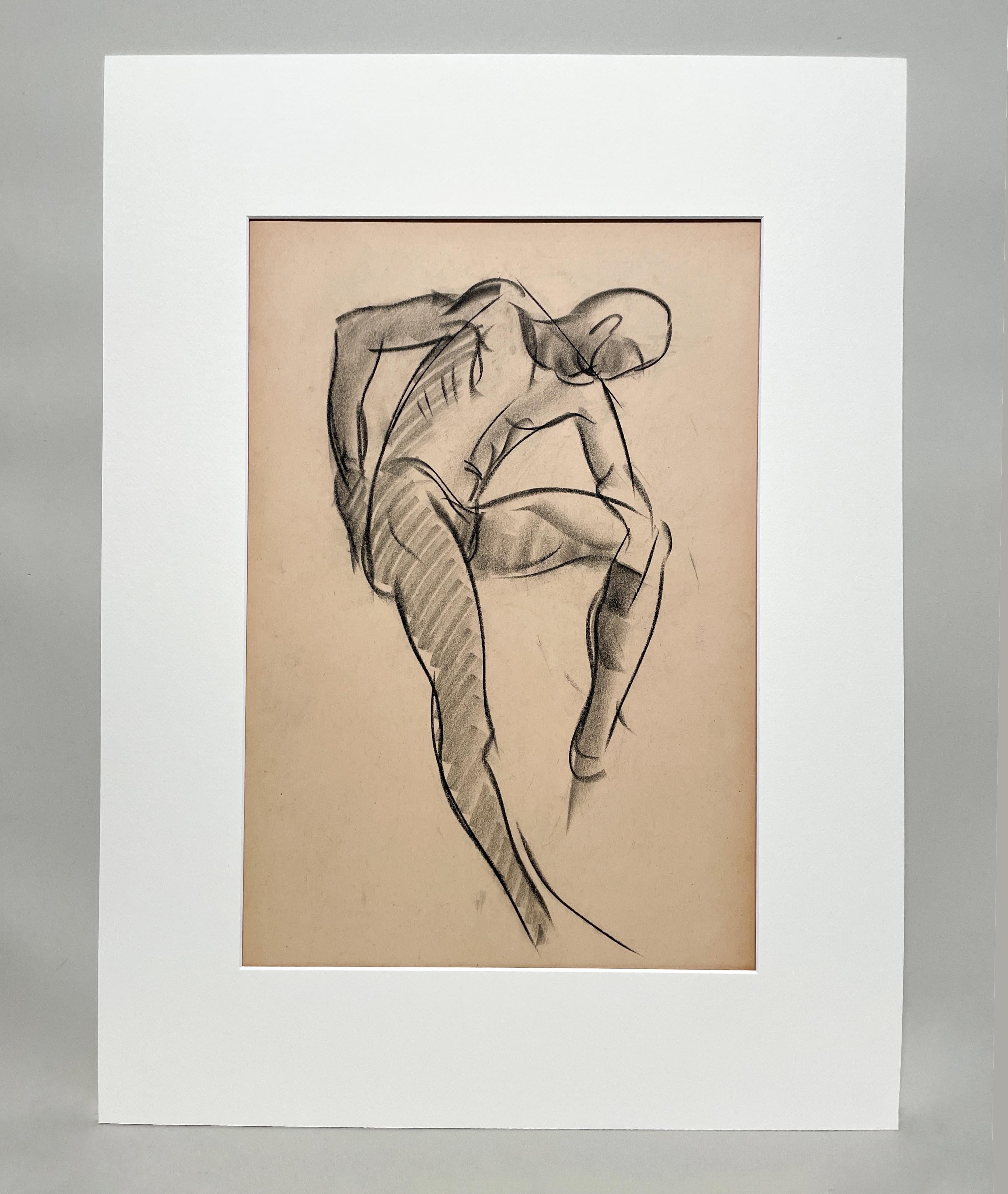 Un raffinato disegno di studio di figura accademica moderna degli anni '30, con modello maschile seduto - Art di Harold Haydon