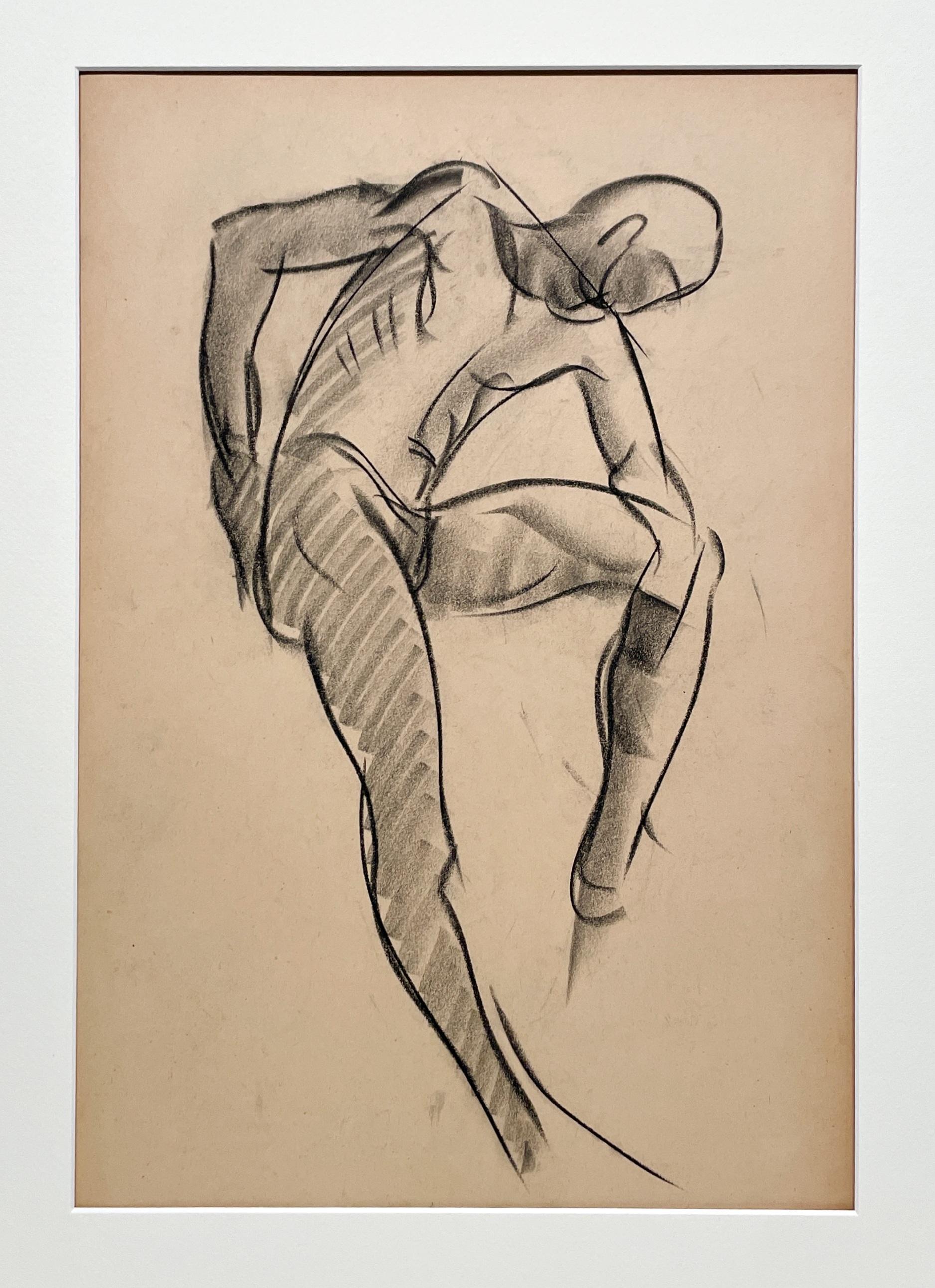 Un raffinato disegno di studio di figura accademica moderna degli anni '30, con modello maschile seduto - Art American Modern di Harold Haydon