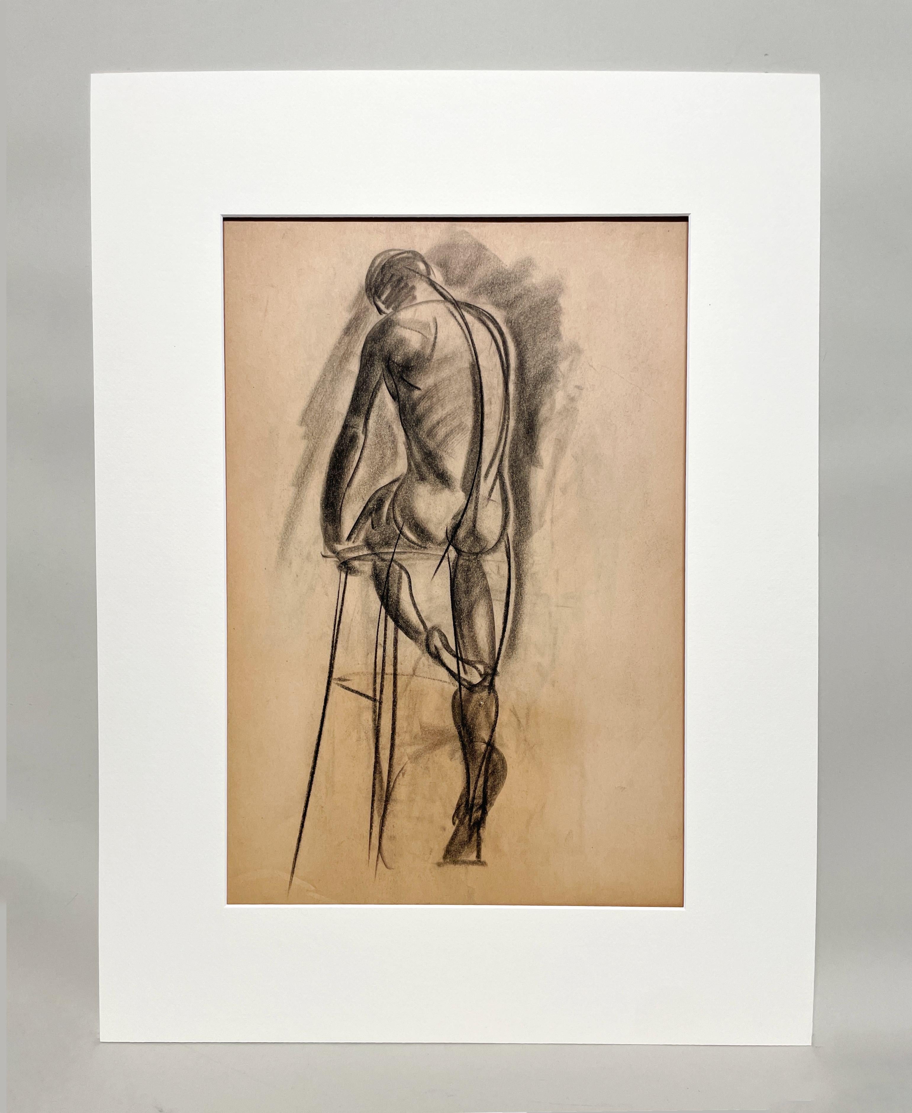 Un raffinato disegno di studio di figura accademica moderna degli anni '30, con modello maschile in piedi (retro) - Art di Harold Haydon