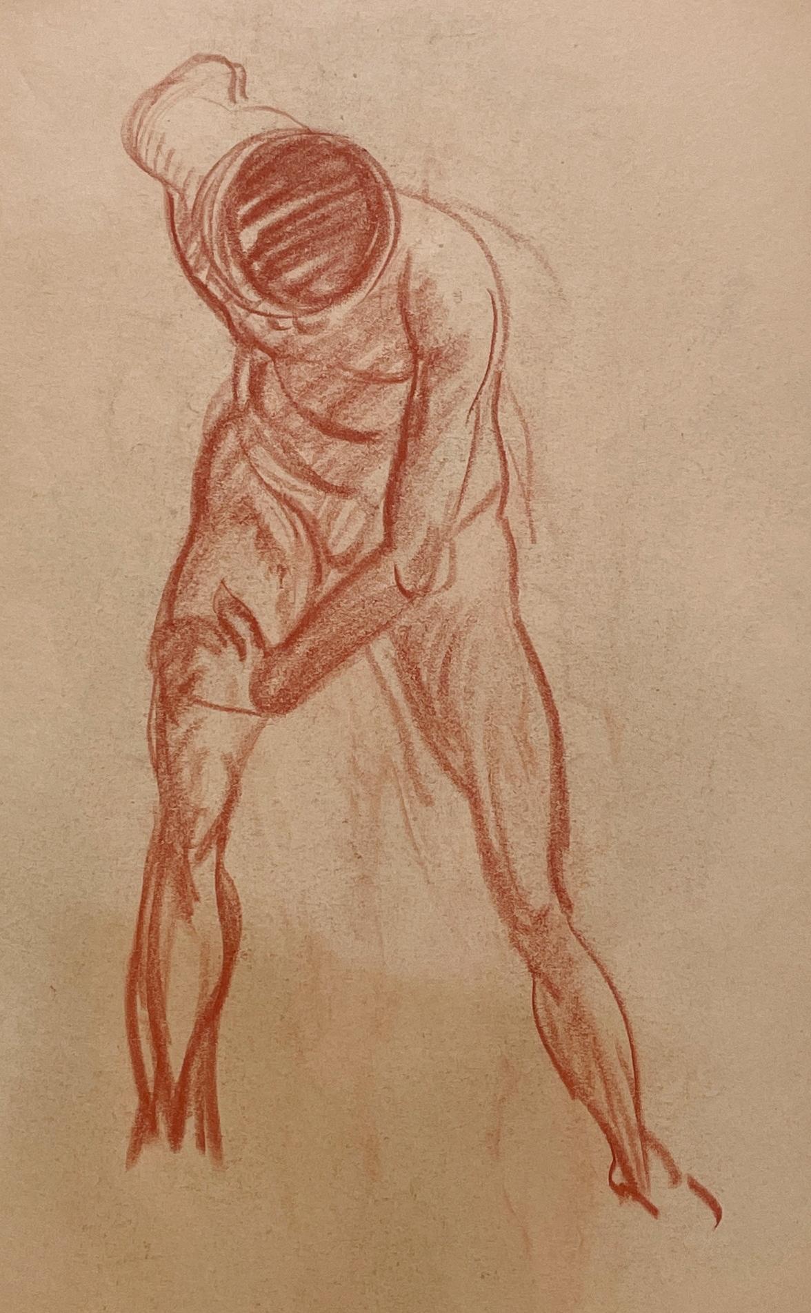 A Fine 1930s, Modern Academic Figure Study Drawing, Standing Male Model