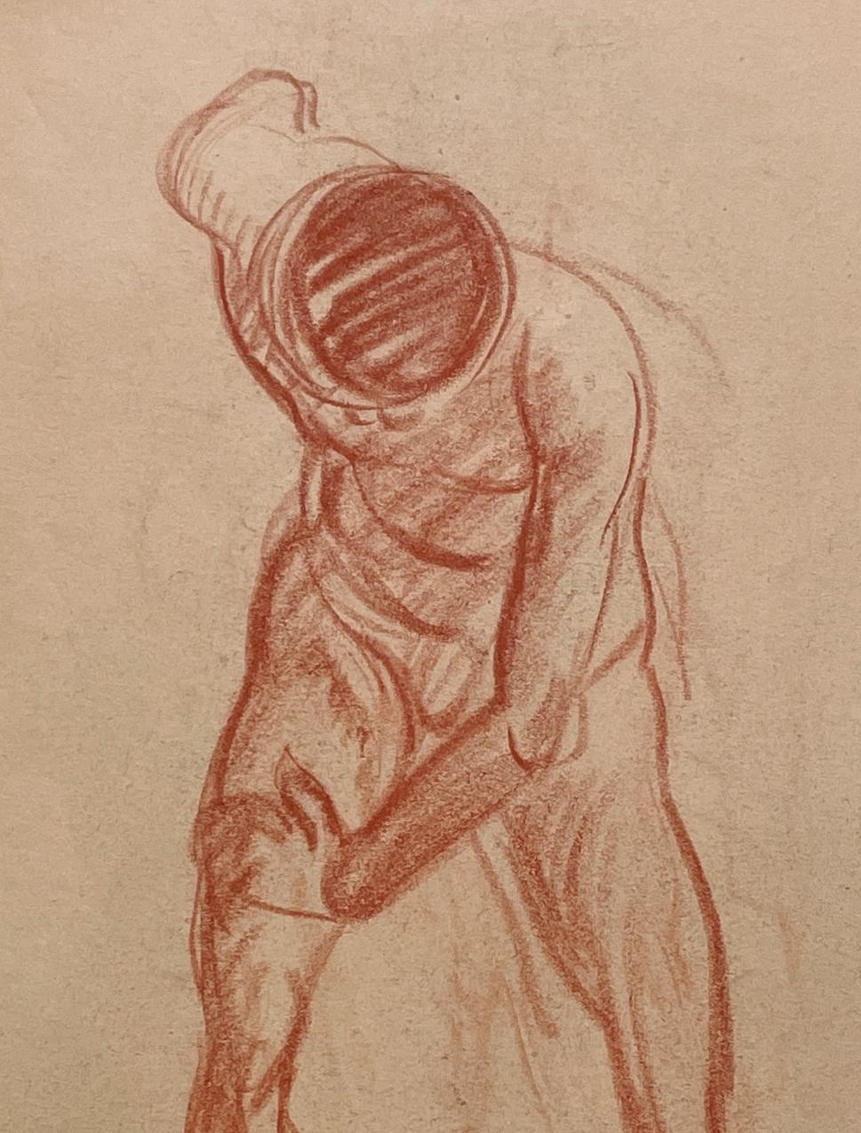 Dibujo de estudio de una figura académica moderna de los años 30, modelo masculino desnudo de pie  por el notable artista de Chicago, Harold Haydon (Am. 1909-1994).  Un dibujo a carboncillo de Haydon de principios de los años 30, excepcionalmente