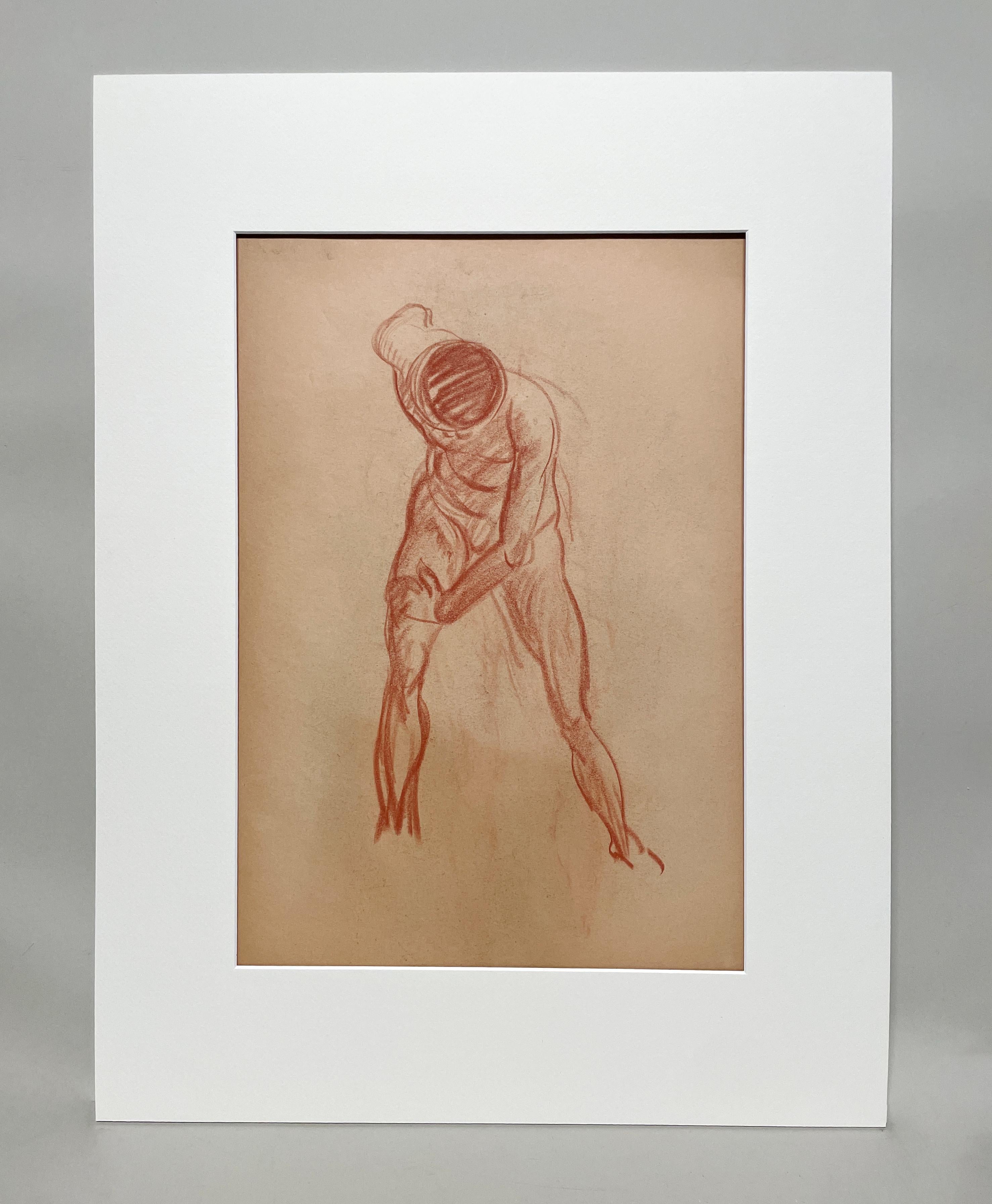 Dibujo de estudio de una figura académica moderna de los años 30, modelo masculino de pie - Art de Harold Haydon