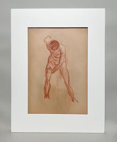 Moderne akademische Figurenstudienzeichnung der 1930er Jahre, stehendes männliches Modell