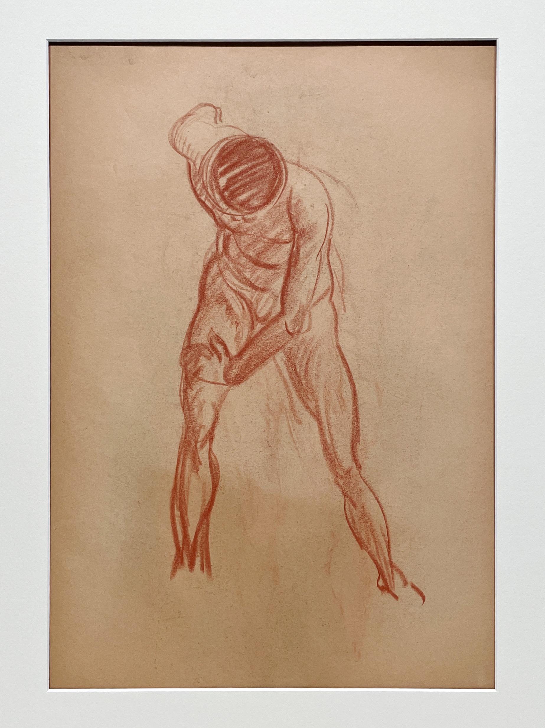 Dibujo de estudio de una figura académica moderna de los años 30, modelo masculino de pie - Art moderno estadounidense de Harold Haydon