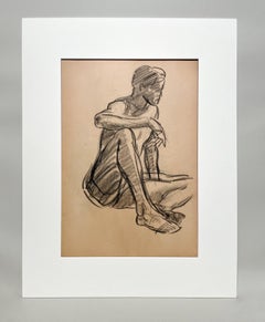 A Fine 1930s, Modern Academic Figure Study Drawing, Seated Male Model, Young Man