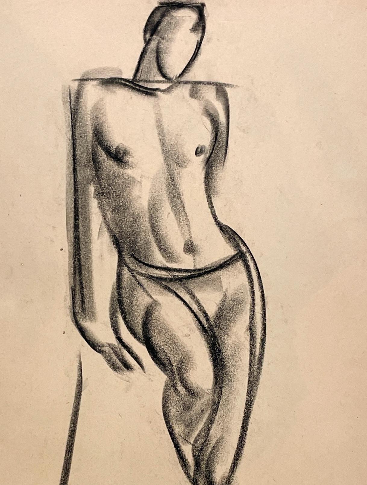 A Fine 1930s, Art Deco Modern Academic Figure Study Drawing, Standing Male Model For Sale 1