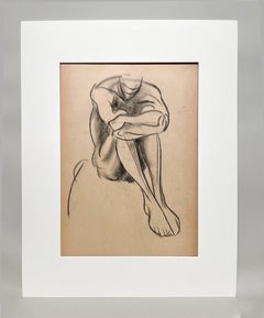 A Fine 1930s, Modern Academic Figure Study Drawing, Seated Male Model, Young Man