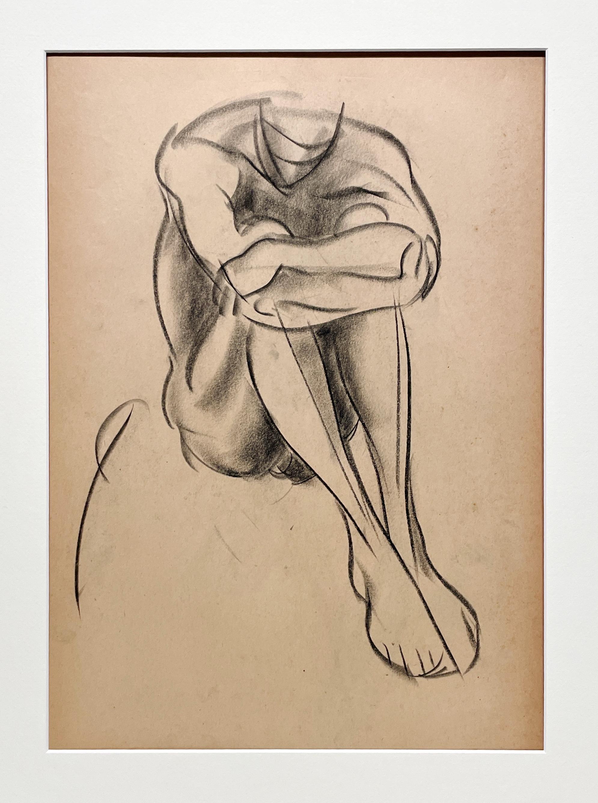 Un raffinato disegno di studio di figura accademica moderna degli anni '30, modello maschile seduto, giovane uomo - Art American Modern di Harold Haydon