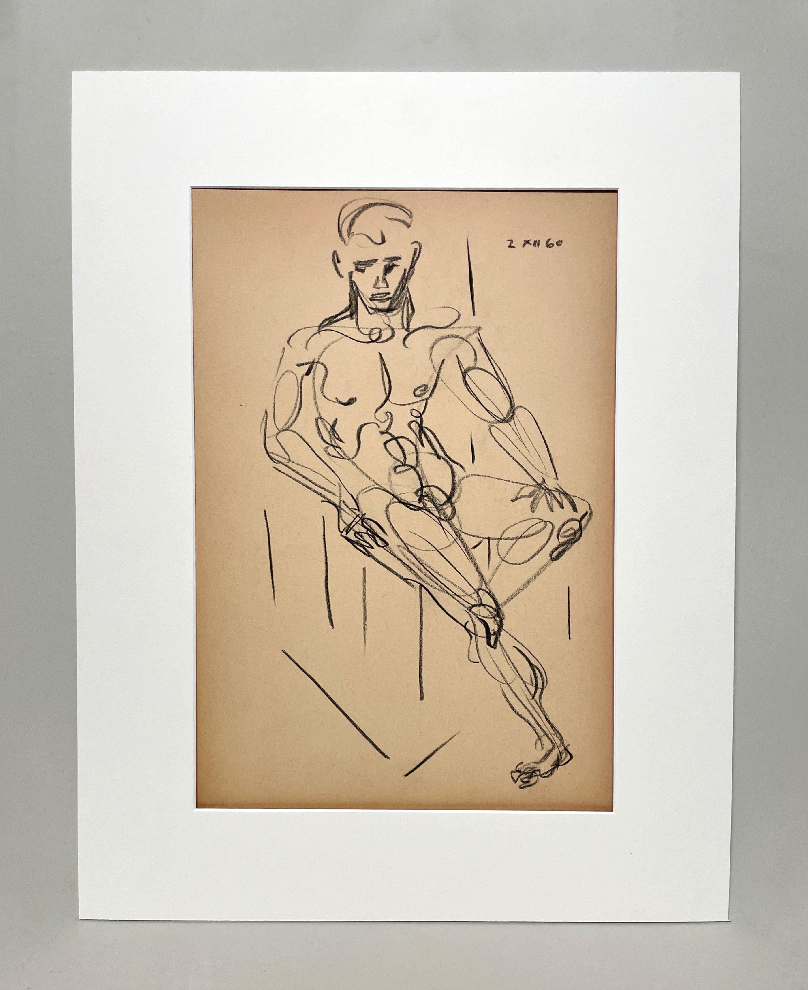 Fino dibujo abstracto de mediados de siglo para estudio de figura, modelo masculino, hombre joven. - Art de Harold Haydon