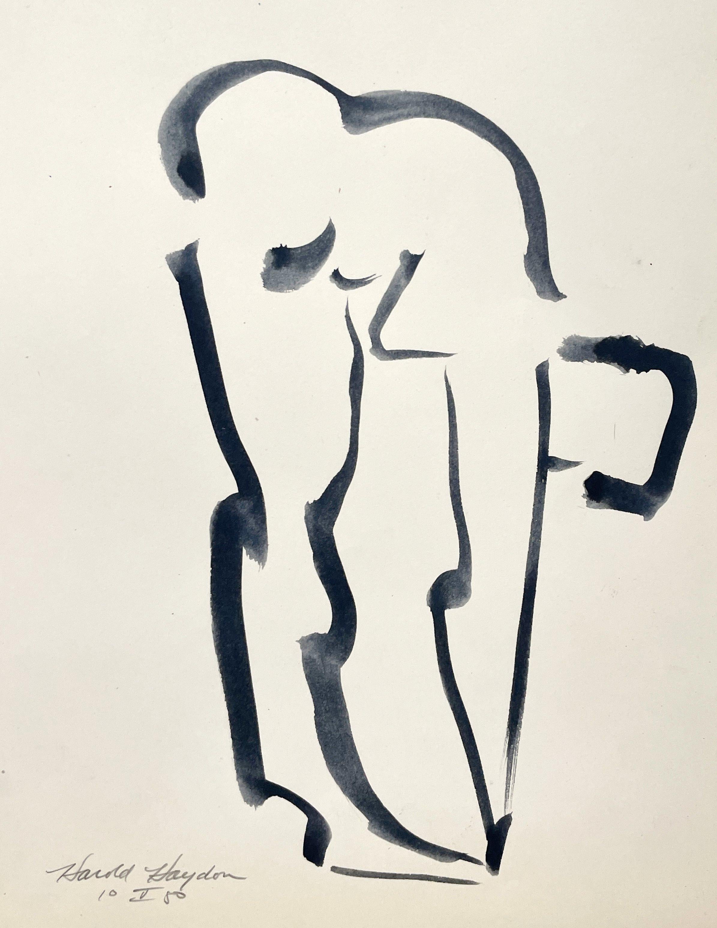 Dessin à l'encre d'un nu féminin debout, datant des années 1950 et du milieu du siècle dernier. - Beige Nude par Harold Haydon