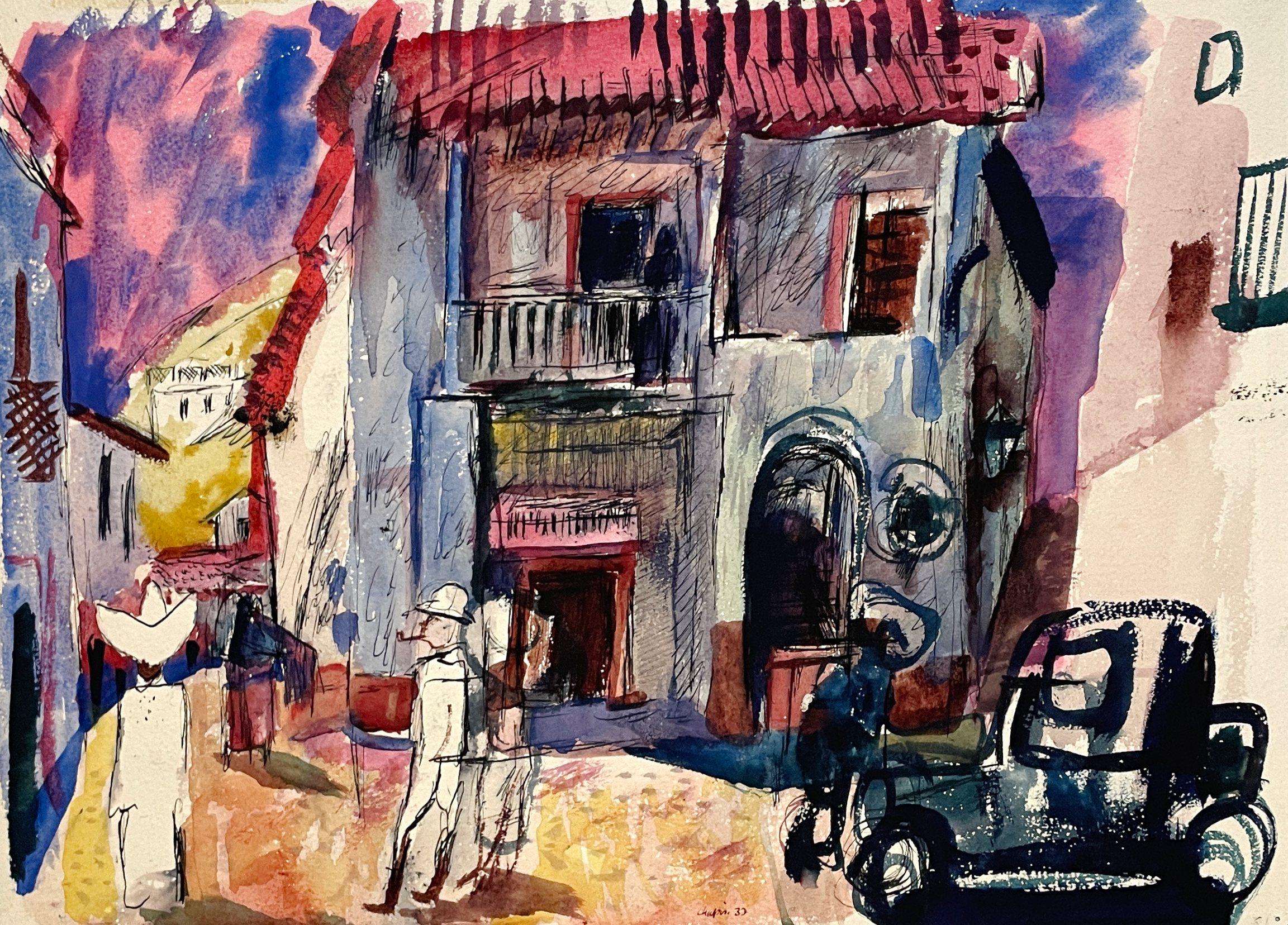 MOMA Exhibited Watercolor by Chicago Artist Francis Chapin, "Tourists in Taxco"
