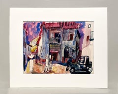 MOMA Exhibited 1933 Modern Watercolor, Street Scene in Mexico, Tourists in Taxco