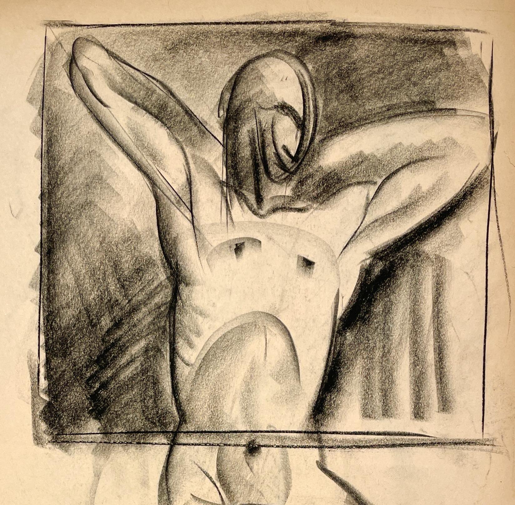 Dessin d'étude de figure académique moderne des années 1930, modèle masculin assis en vente 3