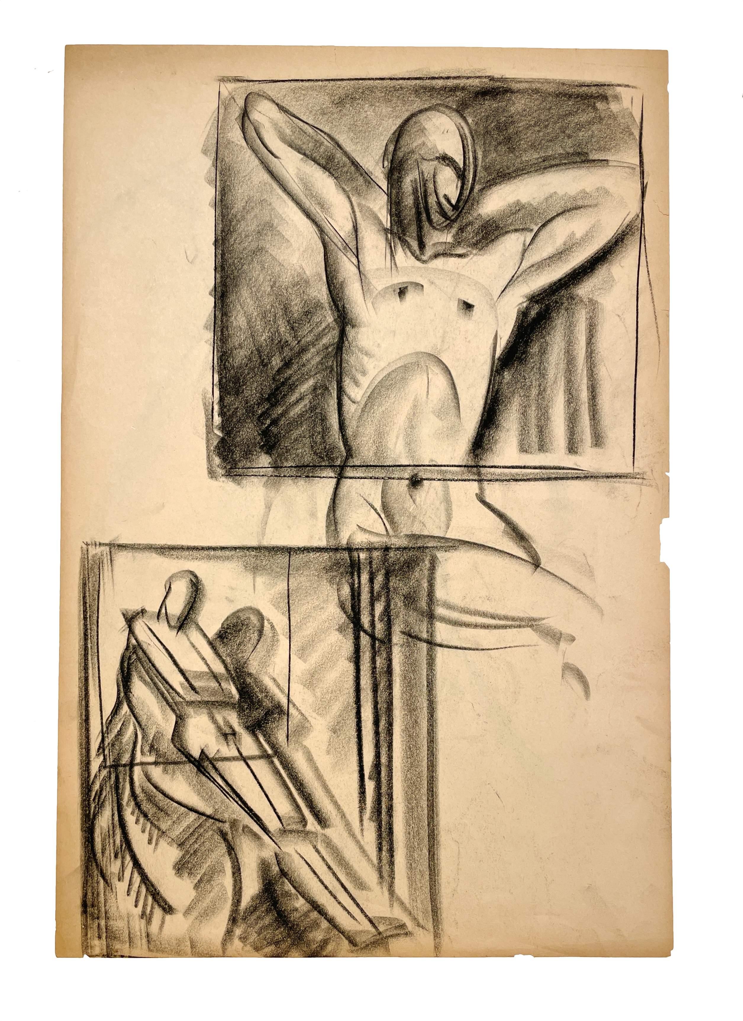 Dessin d'étude de figure académique moderne des années 1930, modèle masculin assis en vente 2