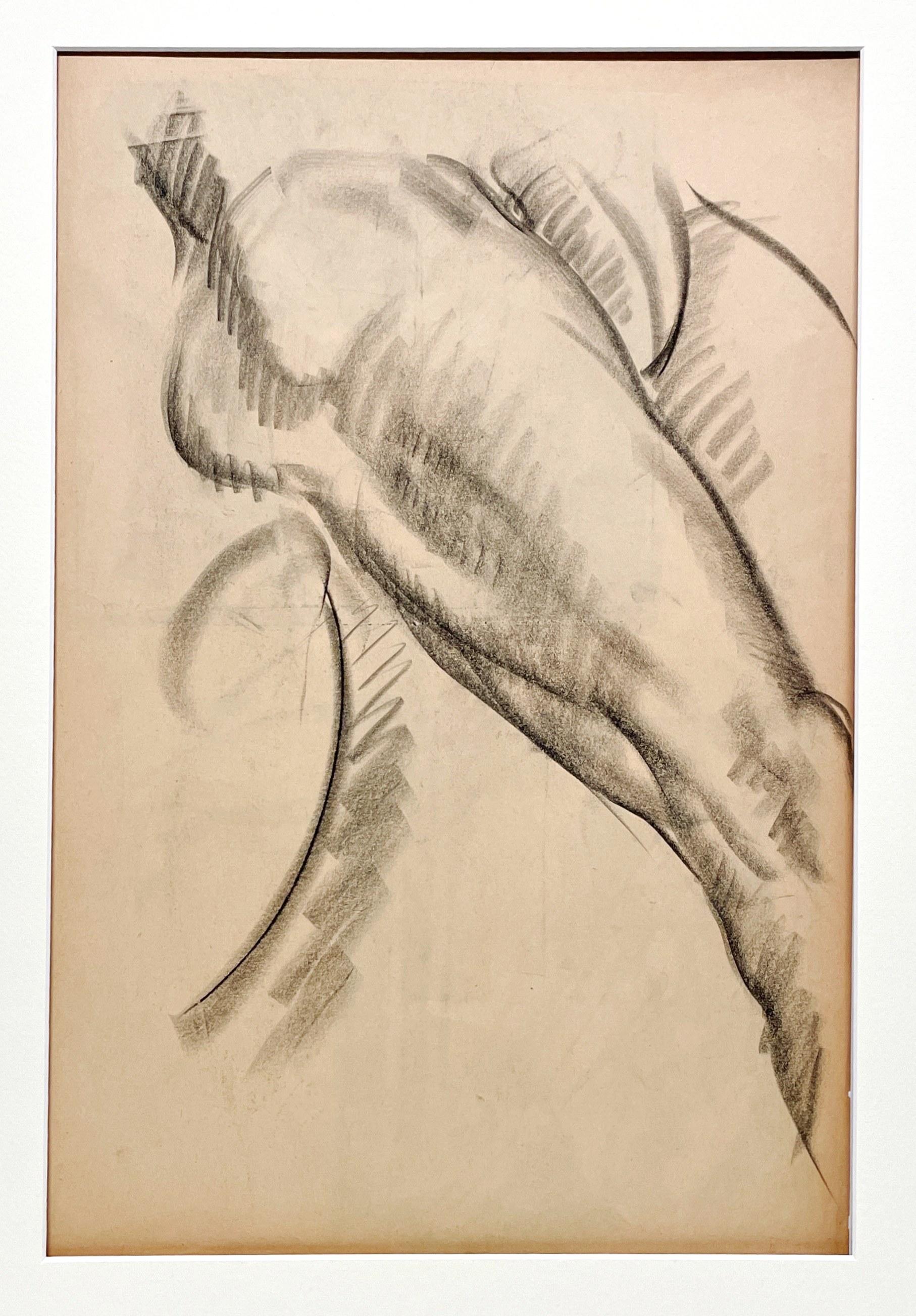 Dessin d'étude de figure académique moderne des années 1930, modèle masculin assis - Modernisme américain Art par Harold Haydon