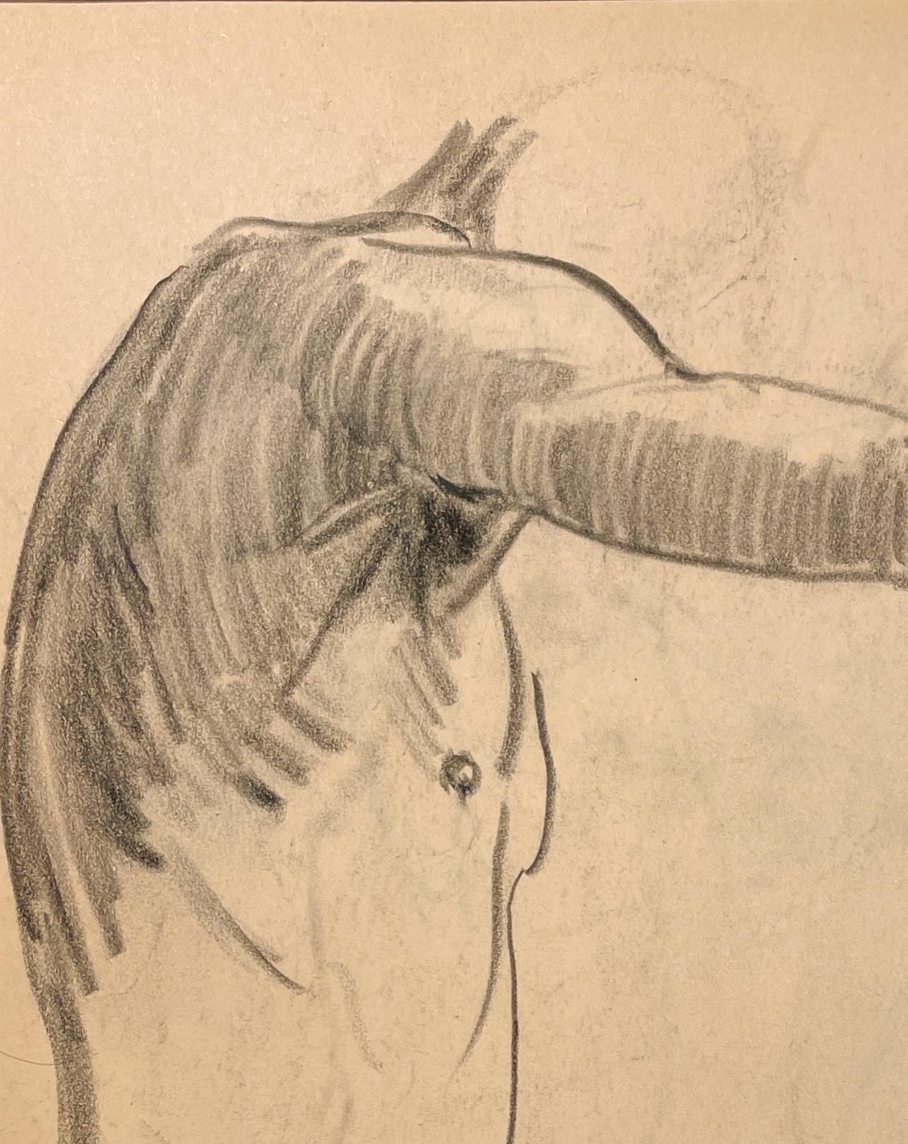 Dessin d'étude anatomique d'un modèle masculin, moderne et académique des années 1930. - Beige Figurative Art par Harold Haydon