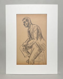 Un raffinato studio di figura moderna del 1946 di un bel modello maschile giovane che indossa un vestito