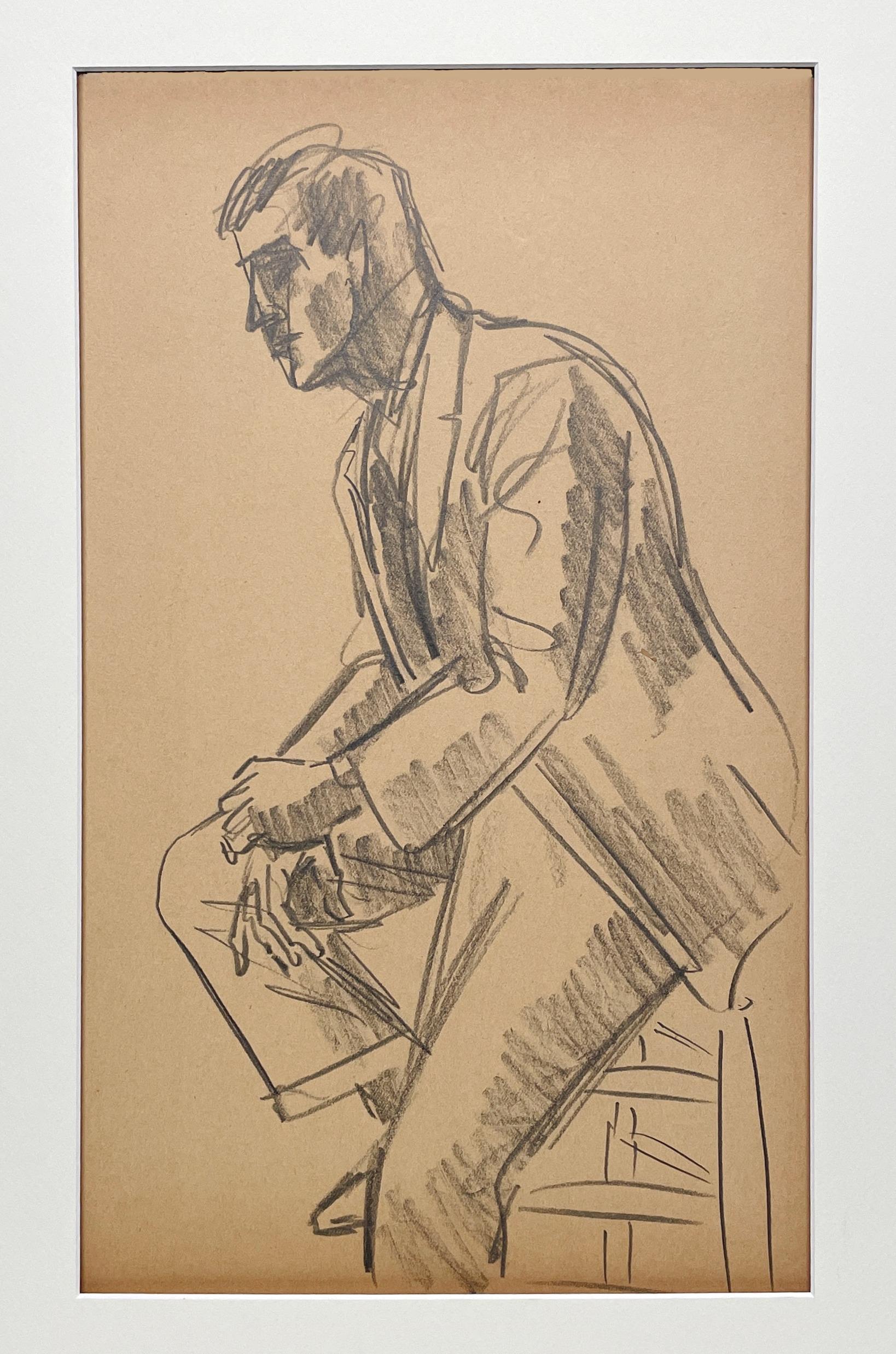 Un raffinato studio di figura moderna del 1946 di un bel modello maschile giovane che indossa un vestito - Art American Modern di Harold Haydon