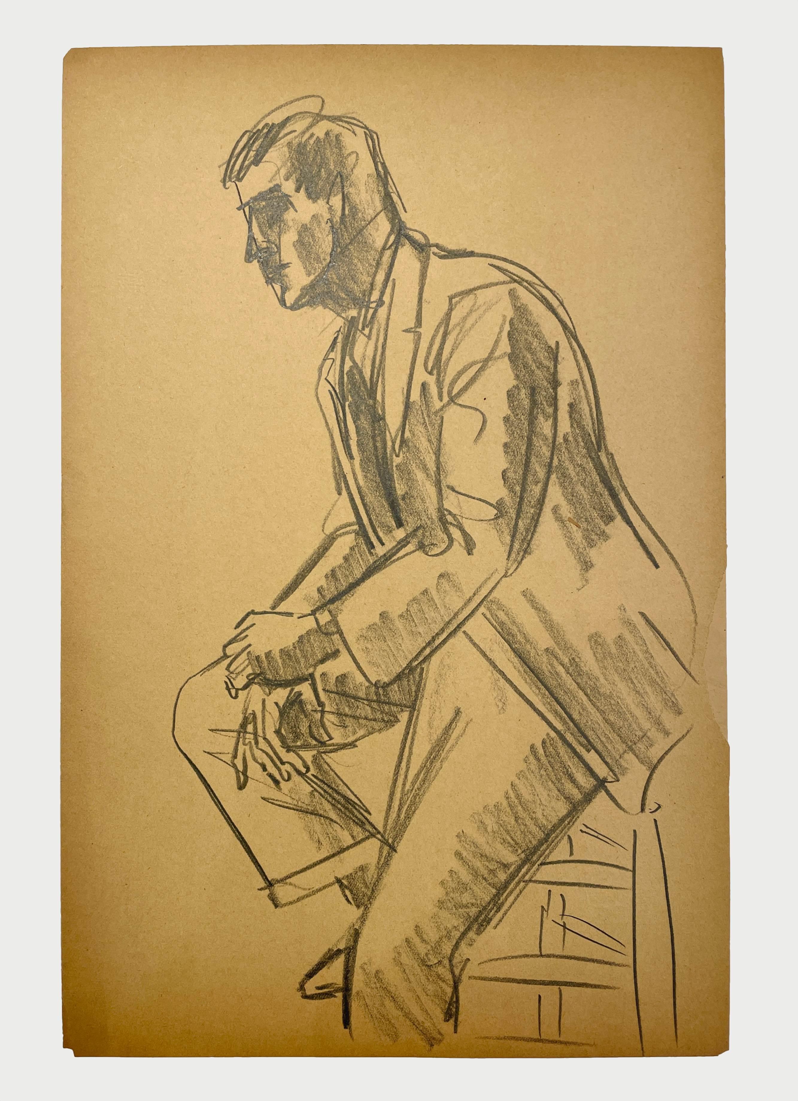 Un raffinato studio di figura moderna del 1946 di un bel modello maschile giovane che indossa un vestito in vendita 5