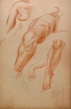 A Fine, Modern 1930s Academic Anatomical Figure Study Drawing, Female Model