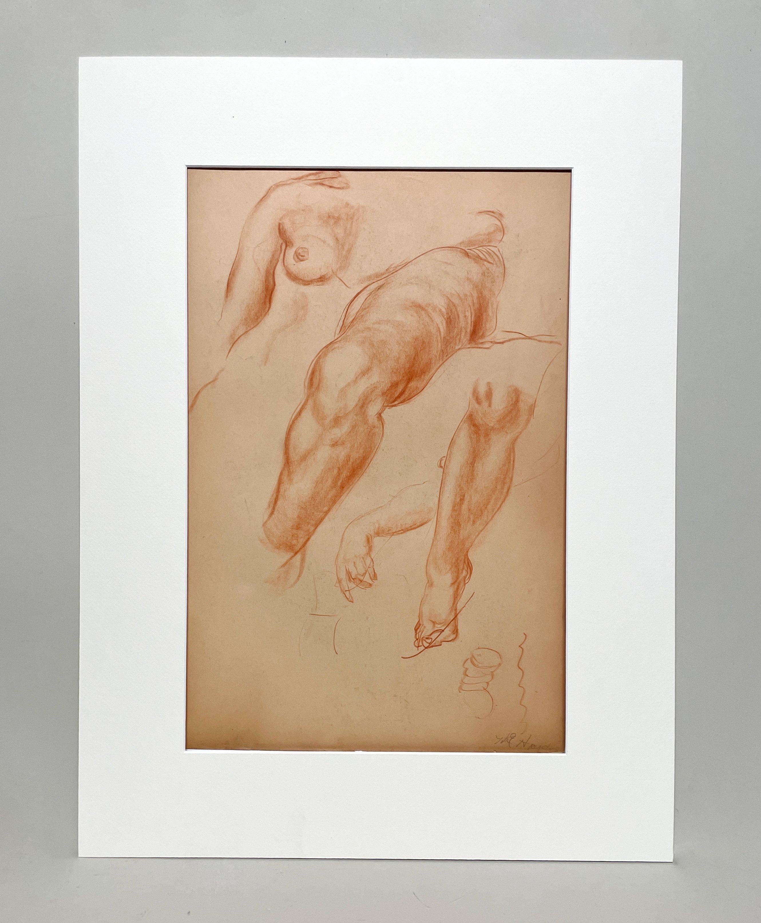 Dessin d'étude anatomique d'une figure féminine, moderne et académique des années 1930 - Art de Harold Haydon