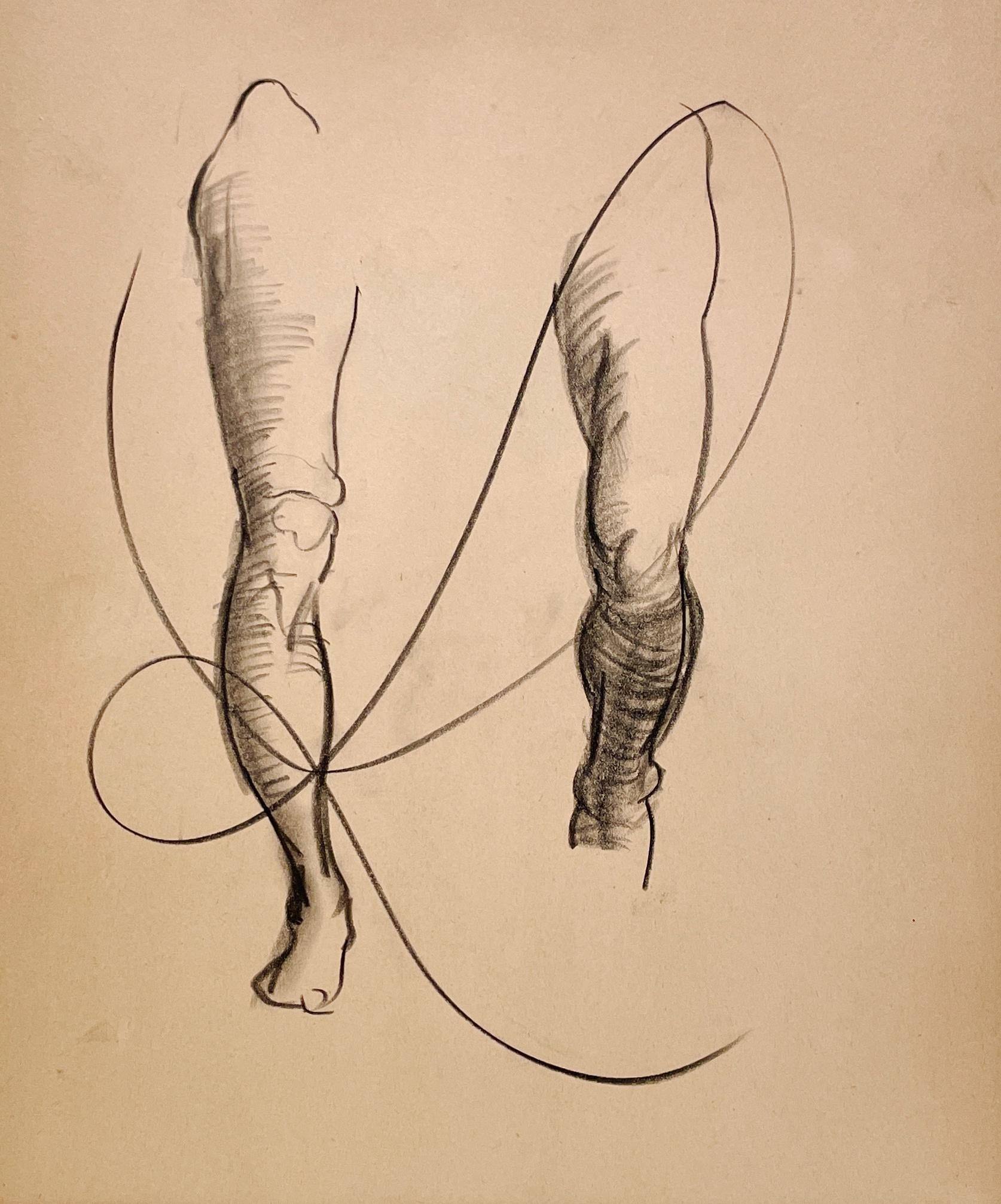 Un beau dessin académique moderne des années 1930 d'étude de la figure anatomique (étude, jambes masculines)
