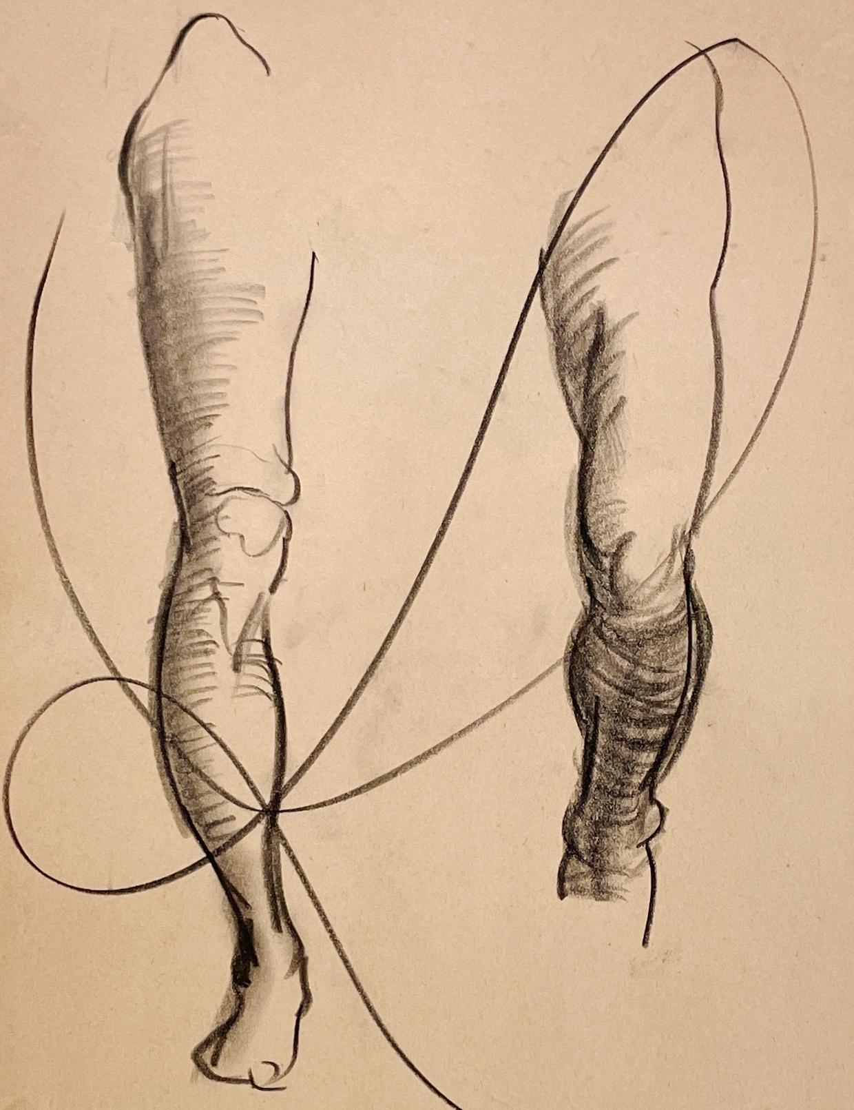 Dibujo de estudio anatómico moderno y académico de un modelo masculino de los años 30  (Estudio, Piernas masculinas) del notable artista de Chicago, Harold Haydon (Am. 1909-1994).  Un dibujo a carboncillo de Haydon de principios de los años 30,