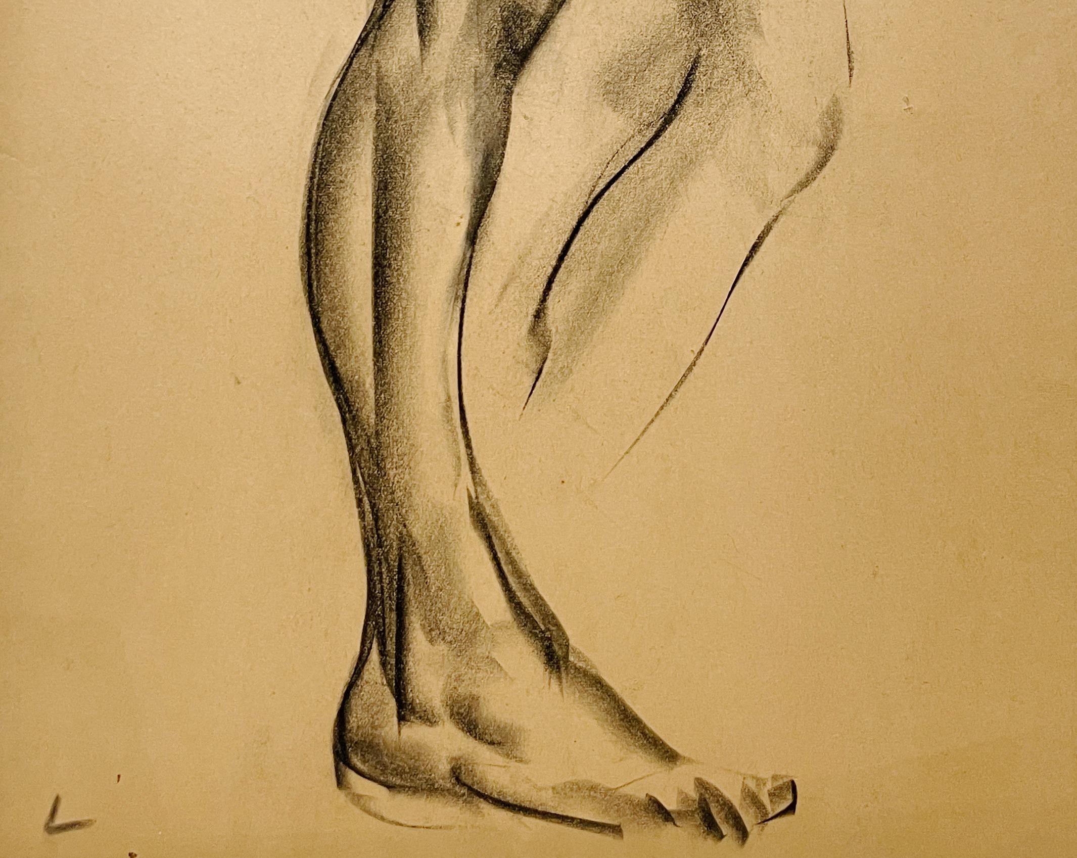 Dibujo de estudio anatómico de un modelo masculino, moderno y académico de los años 30 - Nude Marrón de Harold Haydon