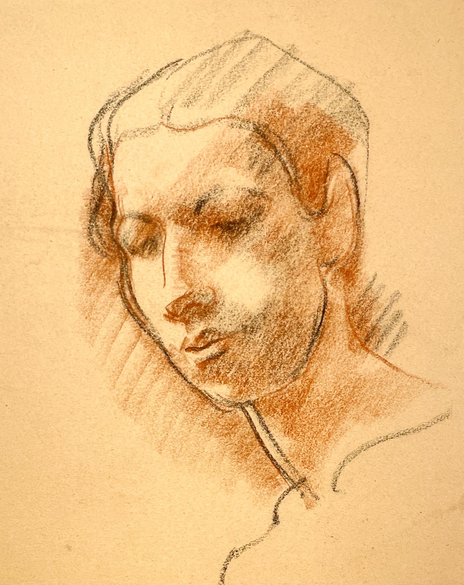 Un raffinato ritratto moderno del 1946, studio di figura di un bel modello maschile giovane / Artista in vendita 1