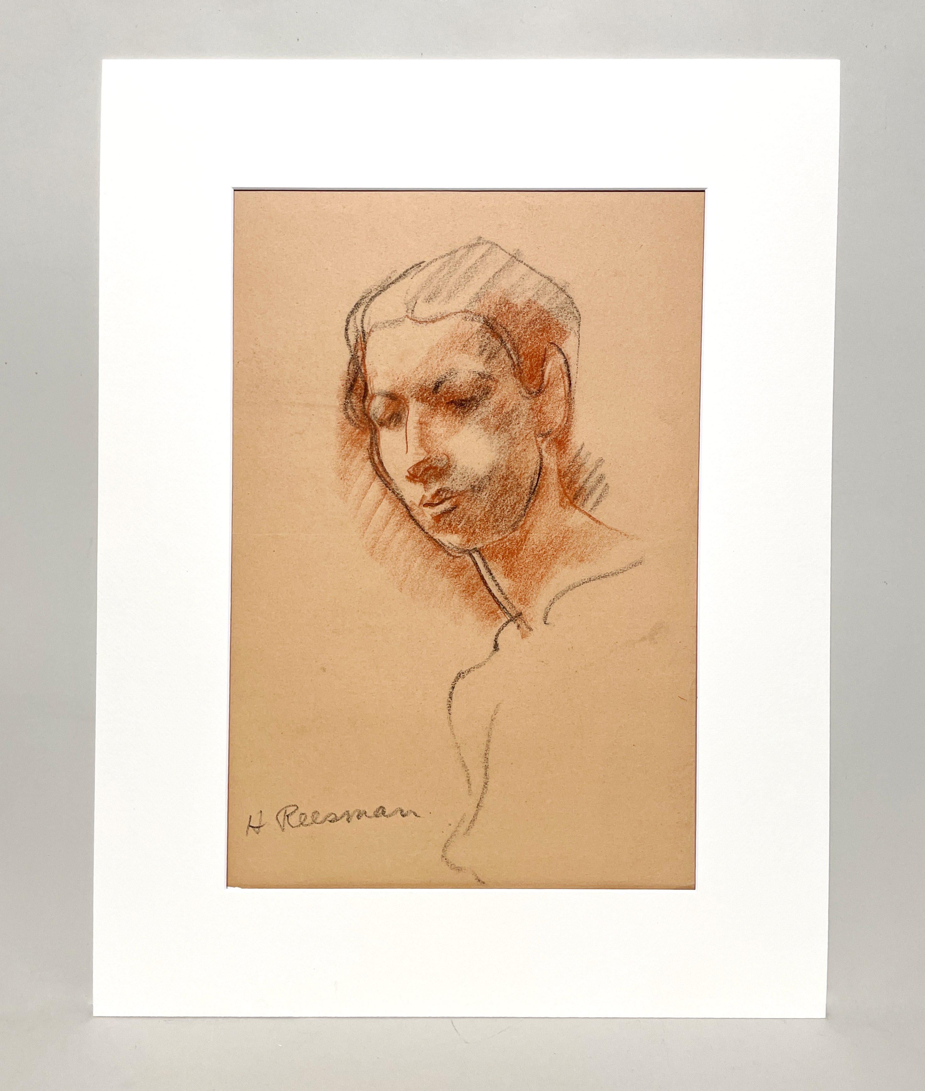 Un raffinato ritratto moderno del 1946, studio di figura di un bel modello maschile giovane / Artista - Portrait Beige di Harold Haydon