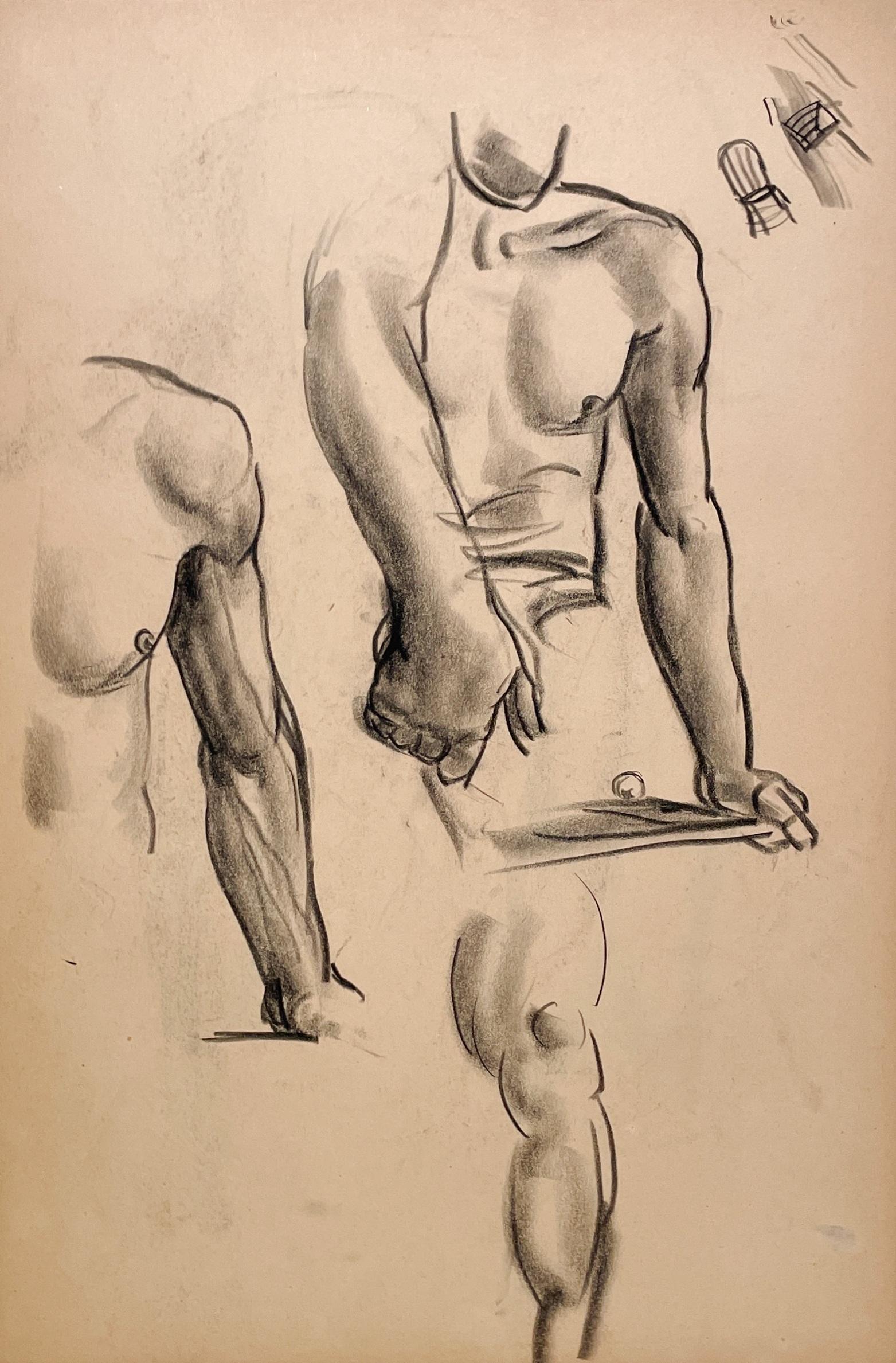 Dibujo de estudio anatómico de un modelo masculino, moderno y académico de los años 30