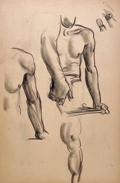 A Fine, Modern 1930s Academic Anatomical Figure Study Drawing of a Male Model