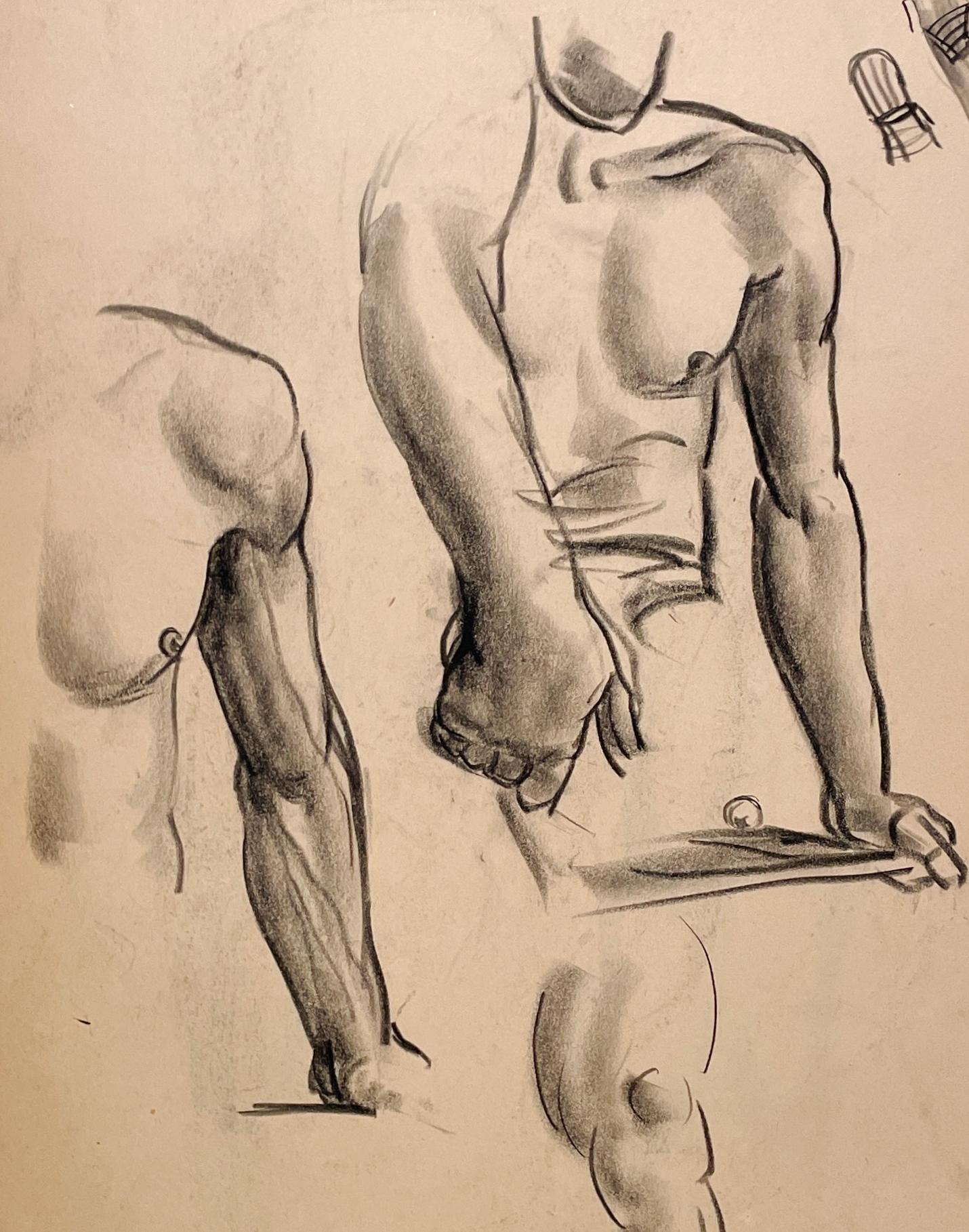 Dessin d'étude anatomique d'un modèle masculin, moderne et académique des années 1930. - Beige Figurative Art par Harold Haydon