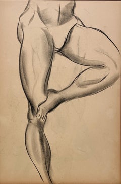 A Fine, Modern 1930s Academic Anatomical Figure Study Drawing of a Male Model