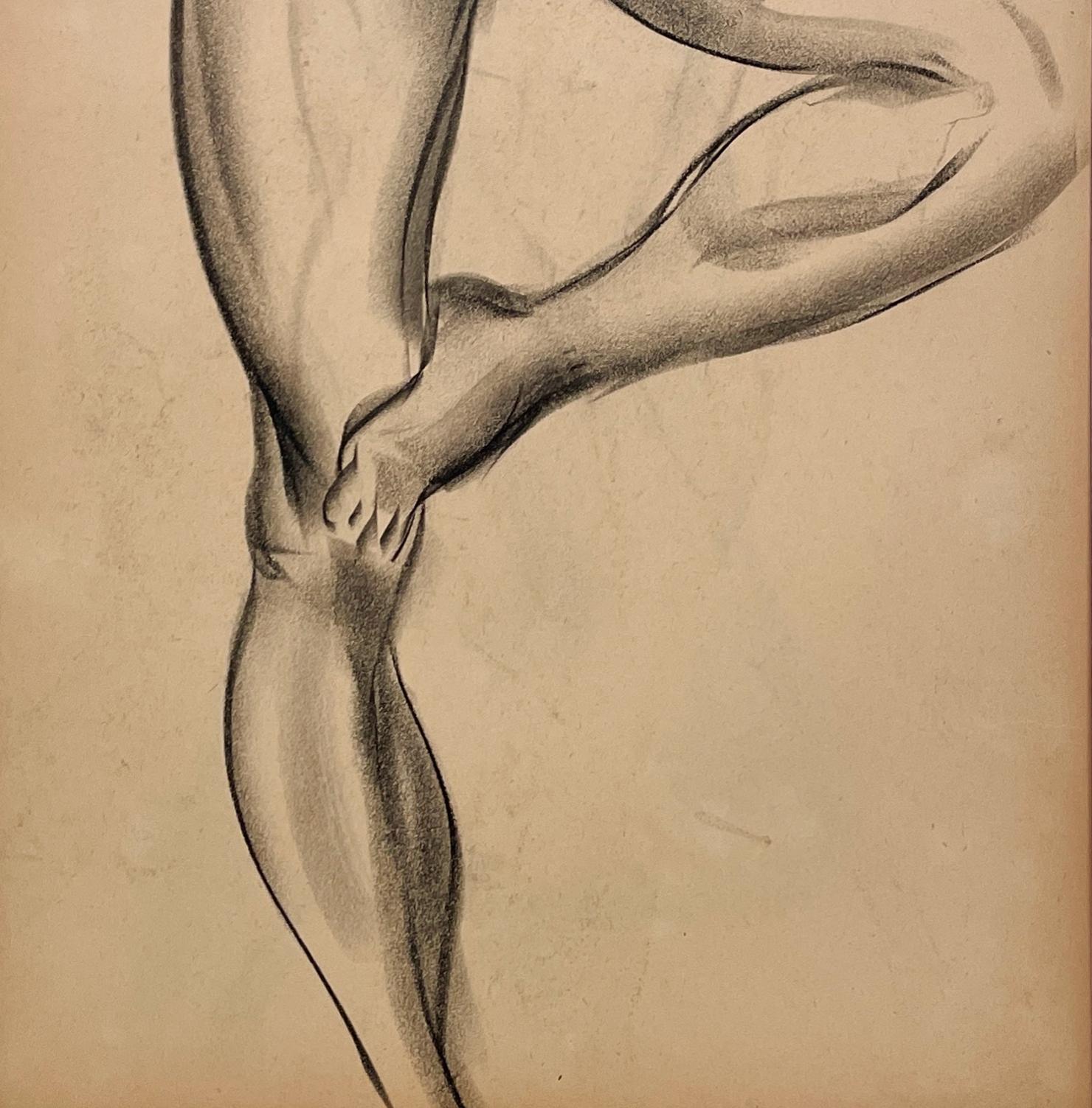 Dessin d'étude anatomique d'un modèle masculin, moderne et académique des années 1930. - Beige Nude par Harold Haydon