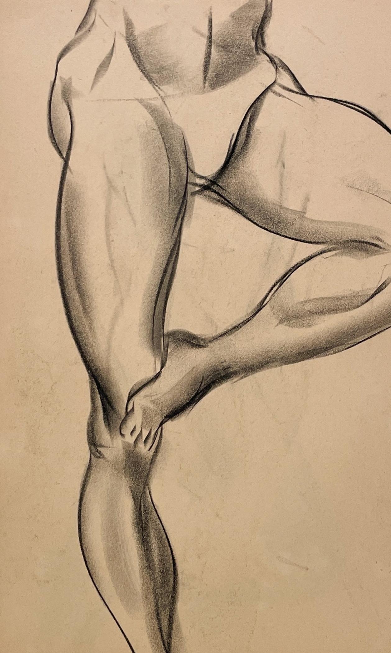 Dessin d'étude anatomique d'un modèle masculin, moderne et académique des années 1930. en vente 2