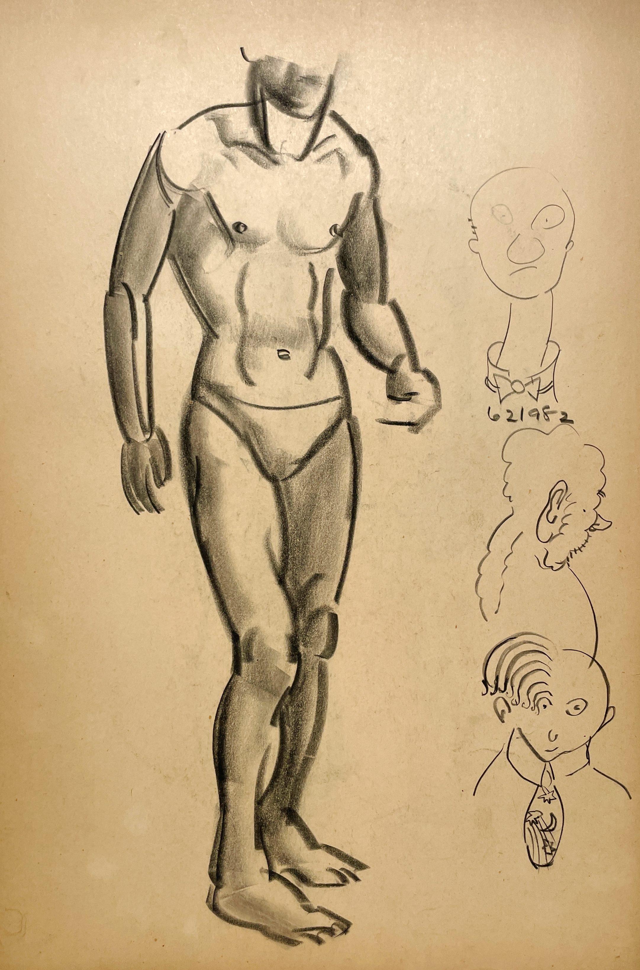 Nude de Harold Haydon - Dibujo de estudio anatómico de un modelo masculino, moderno y académico de los años 30
