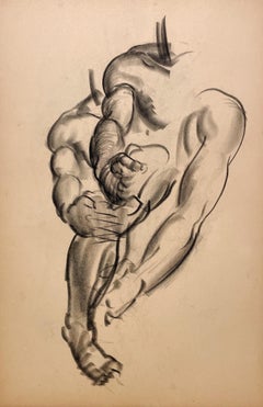 A Fine, Modern 1930s Academic Anatomical Figure Study Drawing of a Male Model