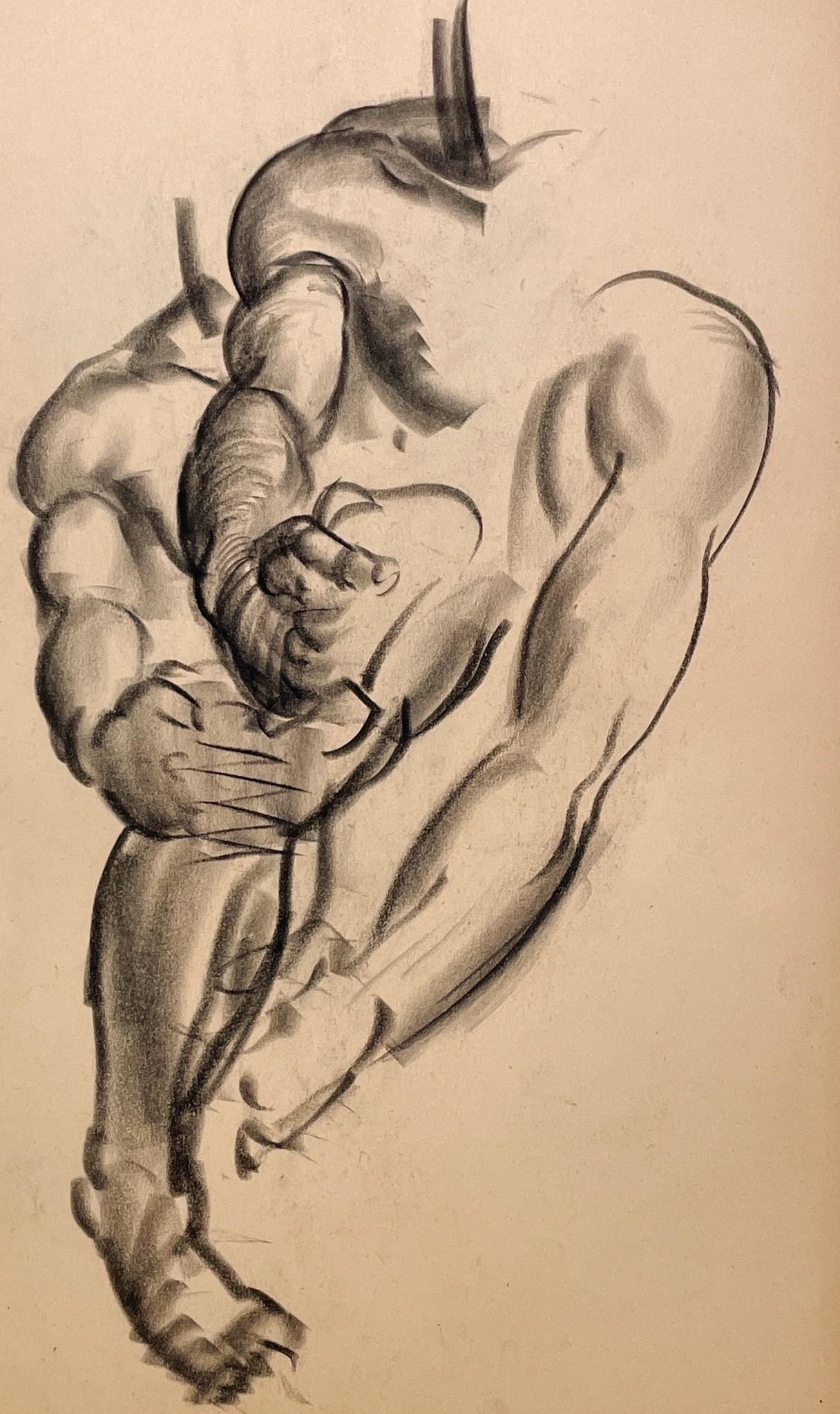 Dessin d'étude anatomique d'un modèle masculin, moderne et académique des années 1930. en vente 2