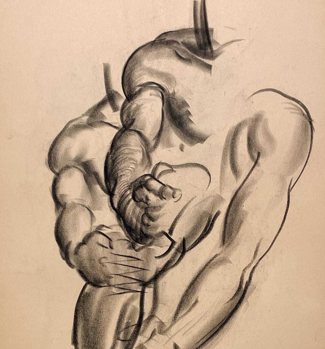Dessin d'étude anatomique d'un modèle masculin, moderne et académique des années 1930. - Beige Figurative Art par Harold Haydon