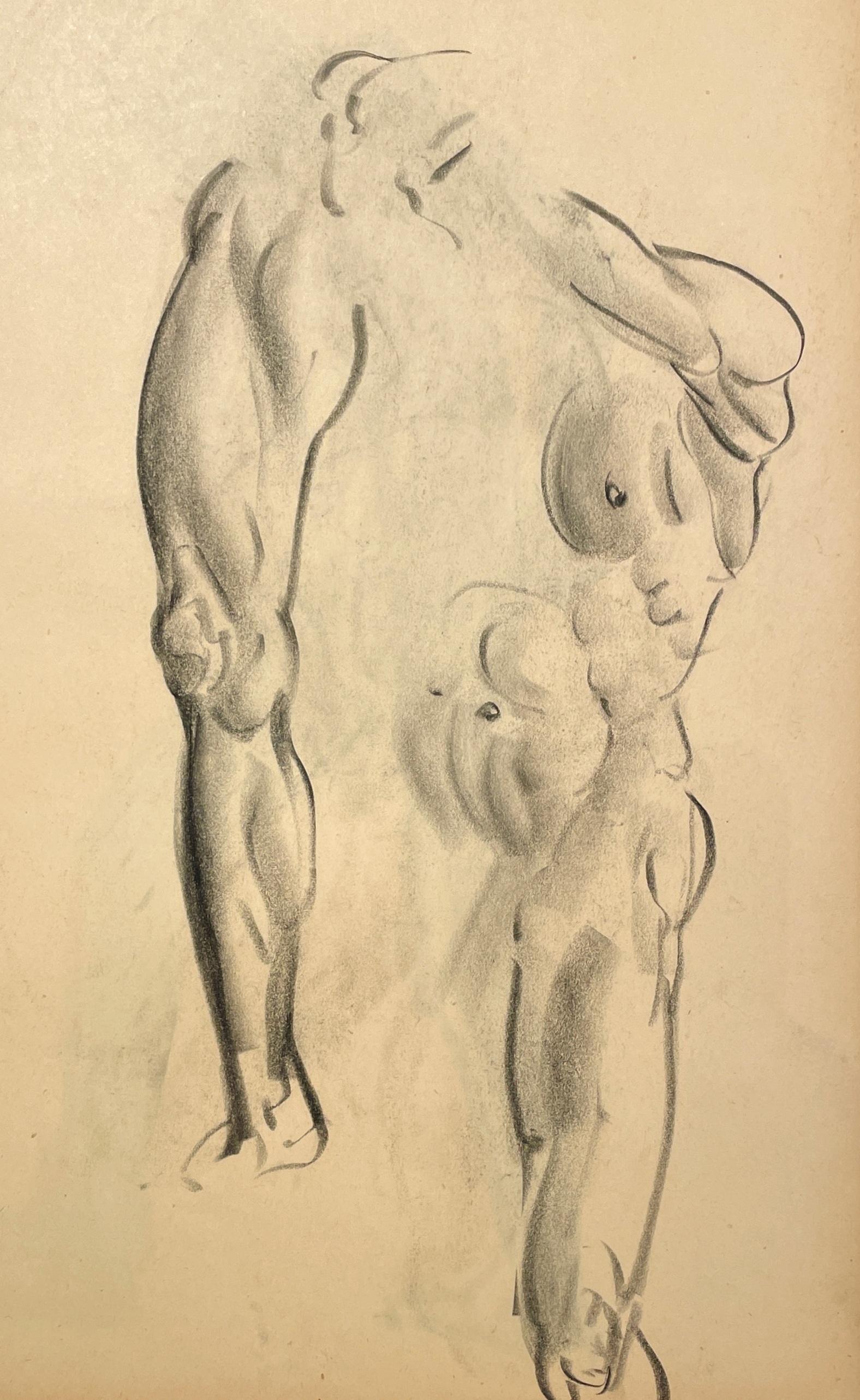Dessin d'étude anatomique d'un modèle masculin, moderne et académique des années 1930. en vente 1