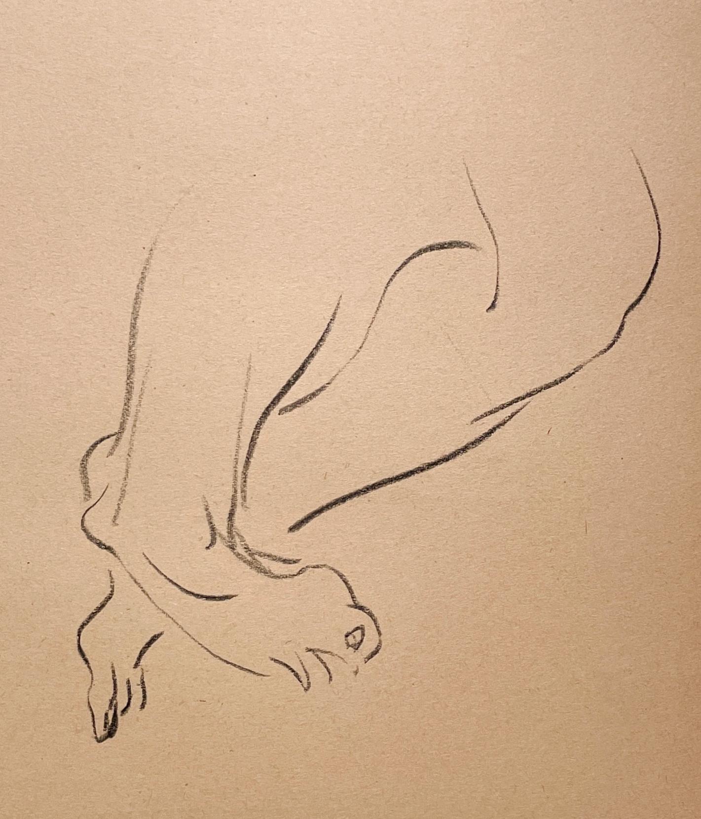Dessin d'étude anatomique d'une belle figure académique moderne des années 1930 (Modèle masculin, pieds)