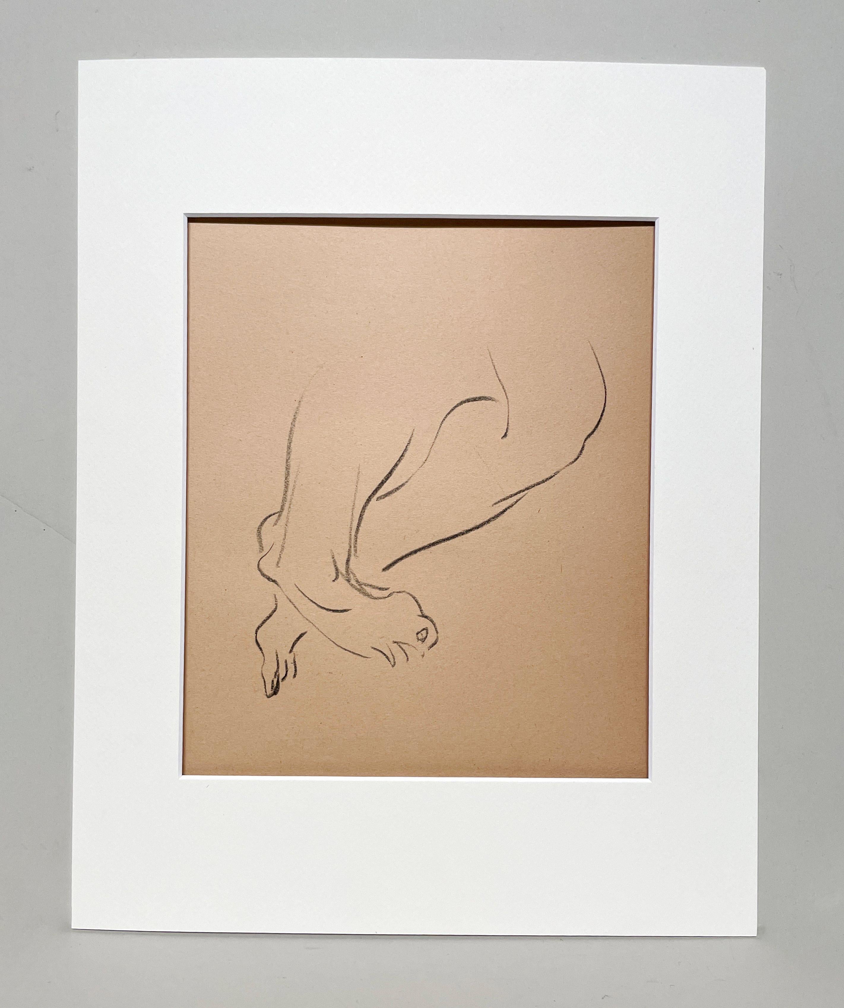 Dessin d'étude anatomique d'une belle figure académique moderne des années 1930 (Modèle masculin, pieds) - Art de Harold Haydon